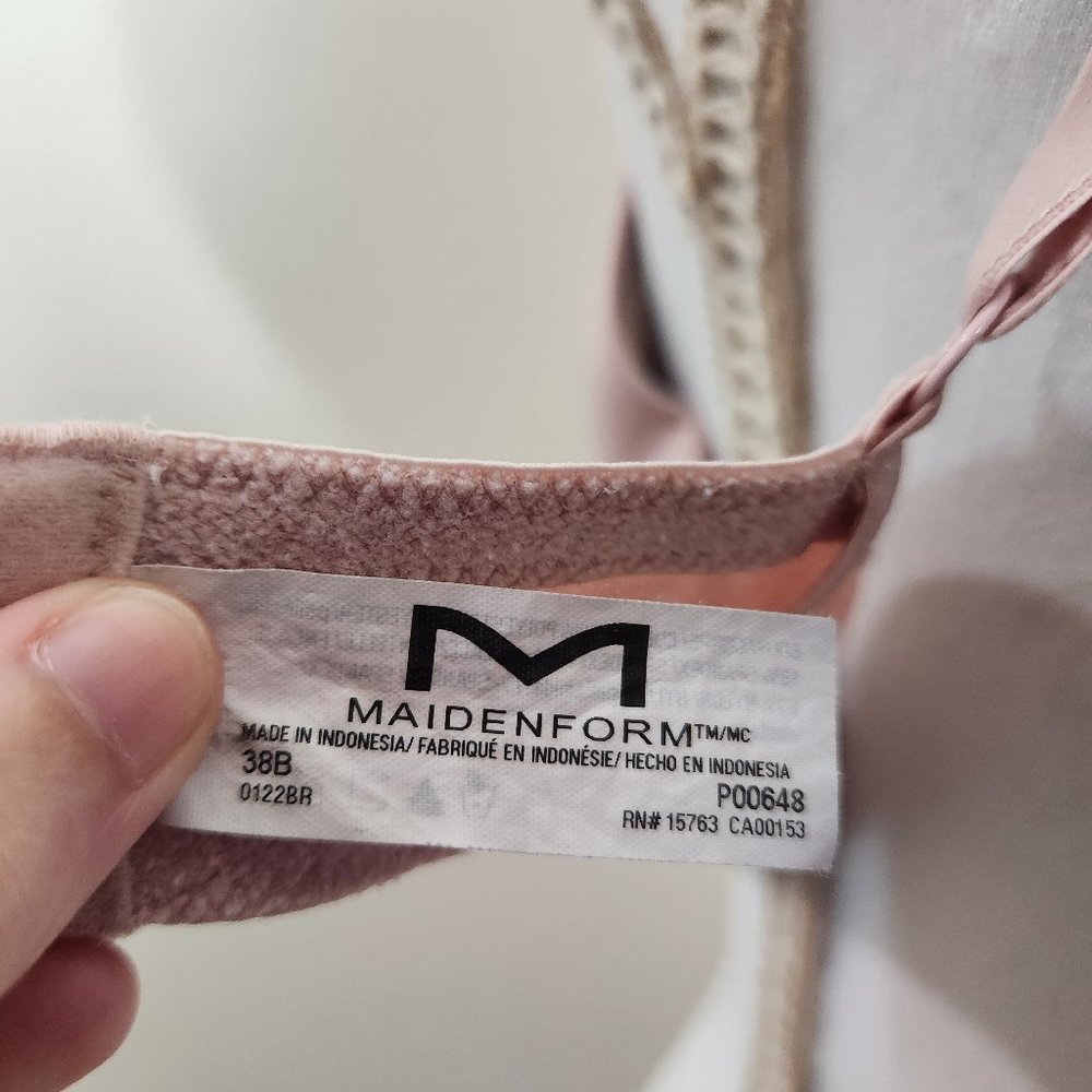 Maidenform Womens 38B Light Pink Padded Wired Bra Lace Trim Hook Eye - Picture 4 of 5